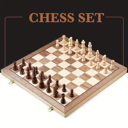 15 Inches Magnetic Chess Set for Adult, Wooden Folding Chess Board Game ForTournament with HandmadePieces Including 2 Extra Queen Professional Beginner Ideal Birthday&Christmas Gift for Friends Family