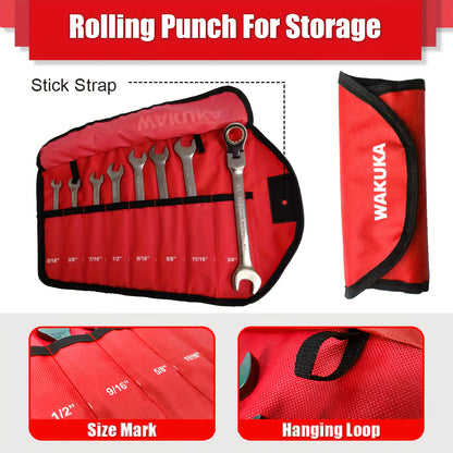 8pcs Ratcheting Wrench Set, SAE, Combination Wrench Set, 5/16" to 3/4", 72-Teeth, Flex-Head for Automotive, Car, Motorcycle, Bicycle, Mechanical Tool, Nickel Plating Sandblast Finish Cr-V Steel