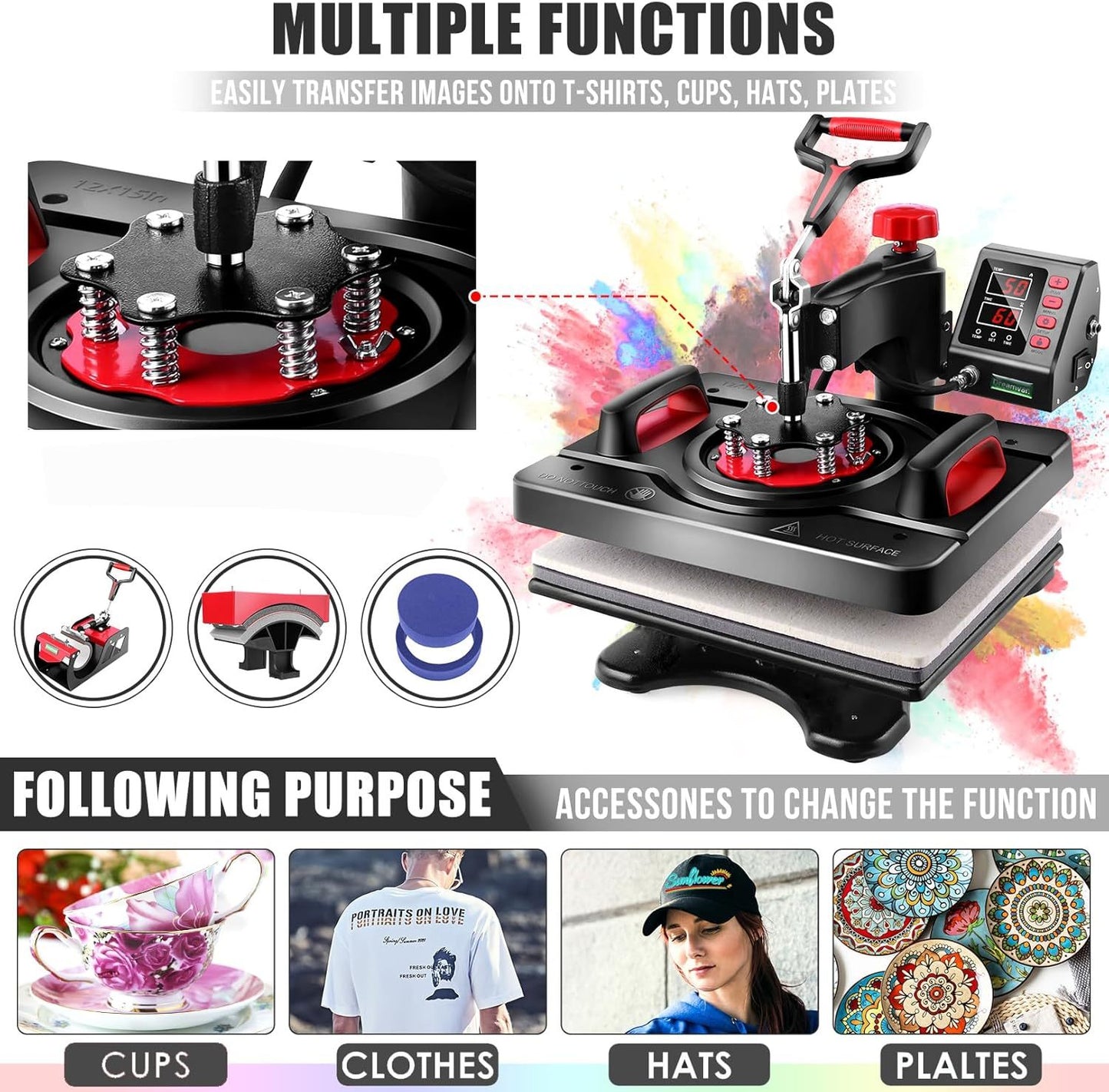 HOMDOX Upgraded 8 in 1 / 5 in 1 Heat Press Machine 15 x 12 Inch Professional Heat Transfer Machine 360-Degree Swing Away Multifunction Industrial-Quality Digital Sublimation Combo Heat Press for T Shirt Mug Hat Plate Cap for