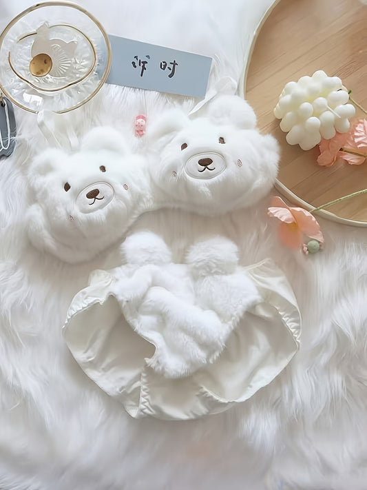 Fashionable Comfortable Cute Bra, Sweet Soft Bear Bra Plush Underwear for Women Winter Small Chest Push-Up Bra Set