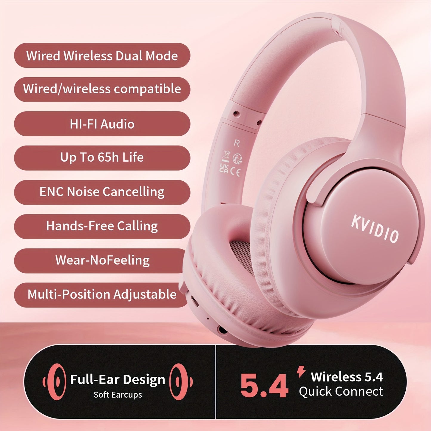 Wireless Noise Cancelling Headphones, Wireless Earbuds With Deep Bass, HiFi Stereo Sound Low Latency, Lightweight Foldable Headphones With Built-in Microphone, For Work Laptops, Mobile Phones, On-head Gaming Headphones, Compa