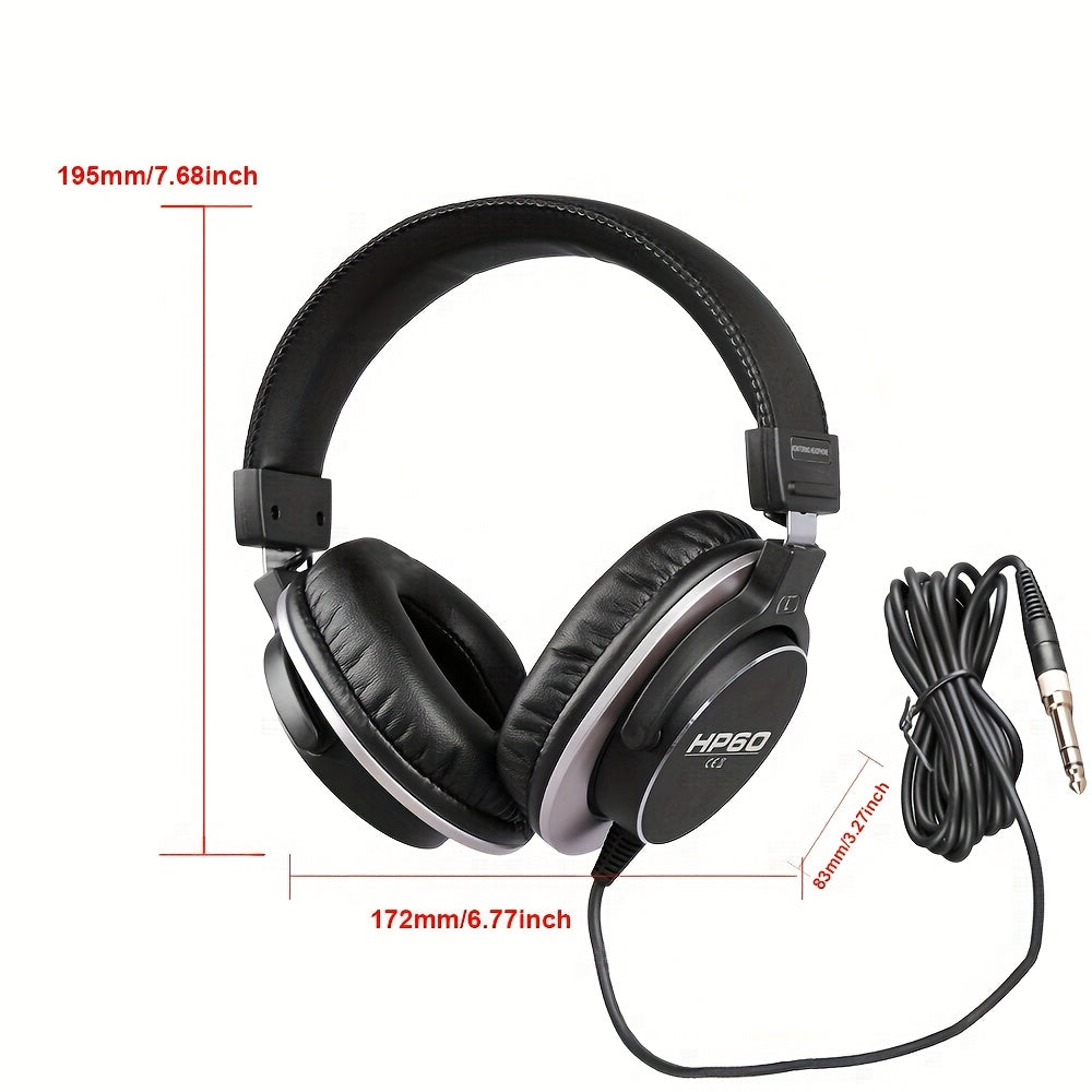 HP60 Professional DJ Monitor Headphones Closed-Back Headphones with 3.5mm + 6.35mm Plug, Rich High Treble, Suitable for DJs, Recording Studios, and Music Production Equipment, Studio Headphones, Closedback Design, Durable Hea