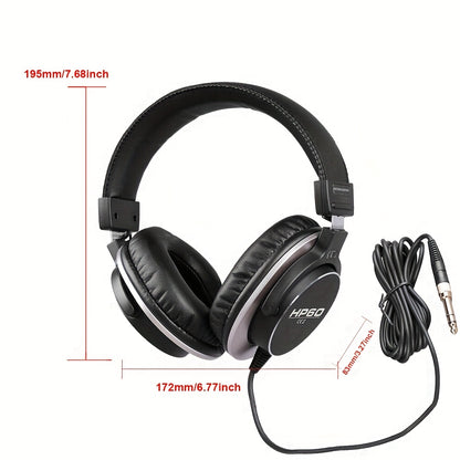 HP60 Professional DJ Monitor Headphones Closed-Back Headphones with 3.5mm + 6.35mm Plug, Rich High Treble, Suitable for DJs, Recording Studios, and Music Production Equipment, Studio Headphones, Closedback Design, Durable Hea