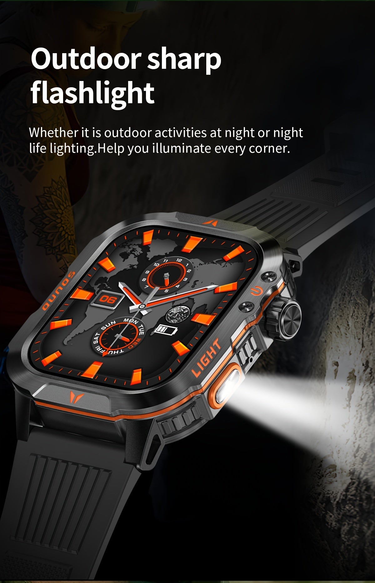 QTLJJBY Outdoor Sports Smartwatch with One-Touch Call Answering/Dialing, Message Notifications, Multiple Sports Modes, Activity Tracker (Calorie, Pedometer), Flashlight, 600mAh Battery, IP68 Waterproof, Couple's Watch, Perfec