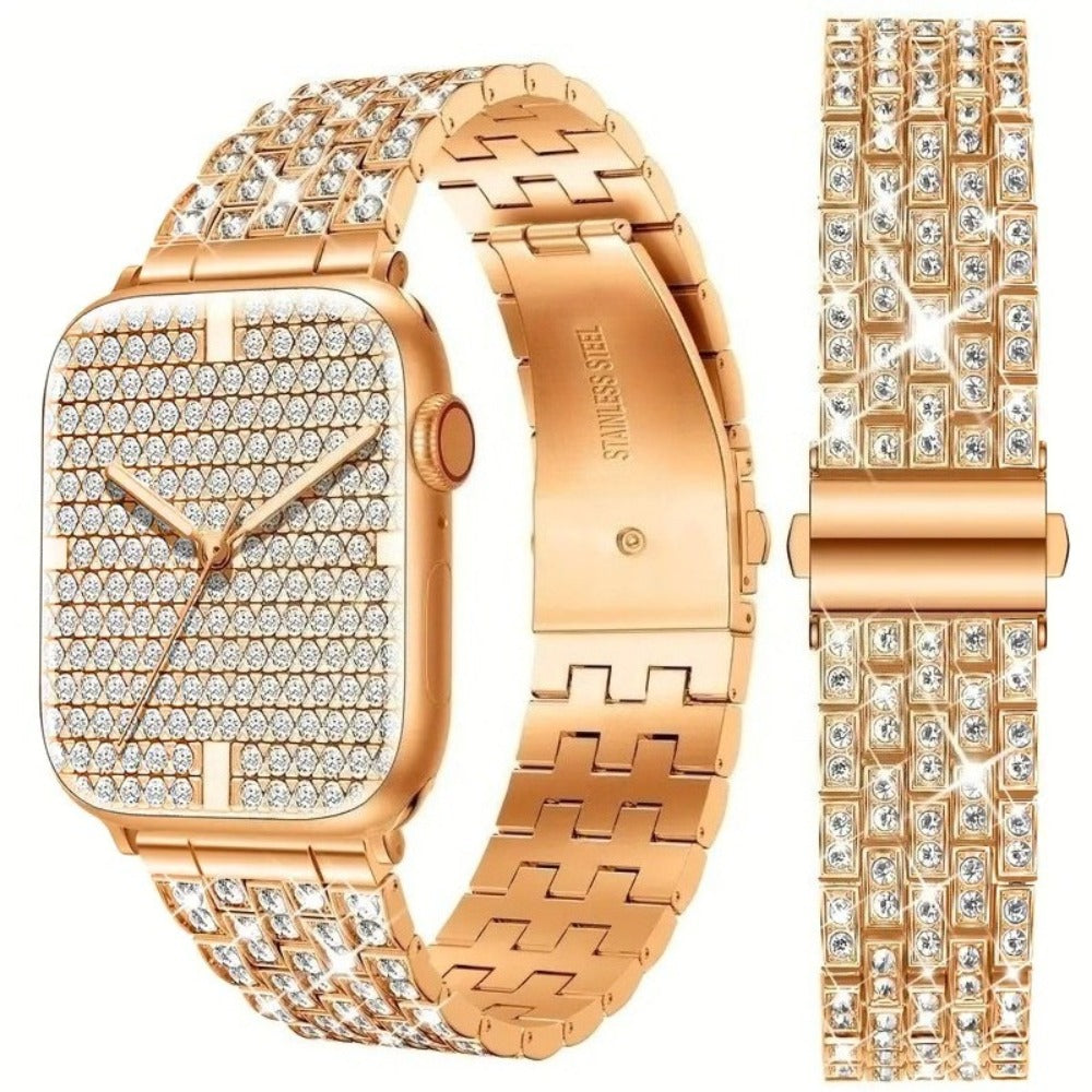 Sparkling Synthetic Zirconia - Embellished Zinc Alloy Apple Watch Strap, Stainless Steel Clasp, Compatible with iWatch 1 - 10, SE, Ultra (38 - 49mm) Excluding the watch and the case, Strap for Smart Watch, Watch Accessories,