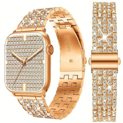 Sparkling Synthetic Zirconia - Embellished Zinc Alloy Apple Watch Strap, Stainless Steel Clasp, Compatible with iWatch 1 - 10, SE, Ultra (38 - 49mm) Excluding the watch and the case, Strap for Smart Watch, Watch Accessories,