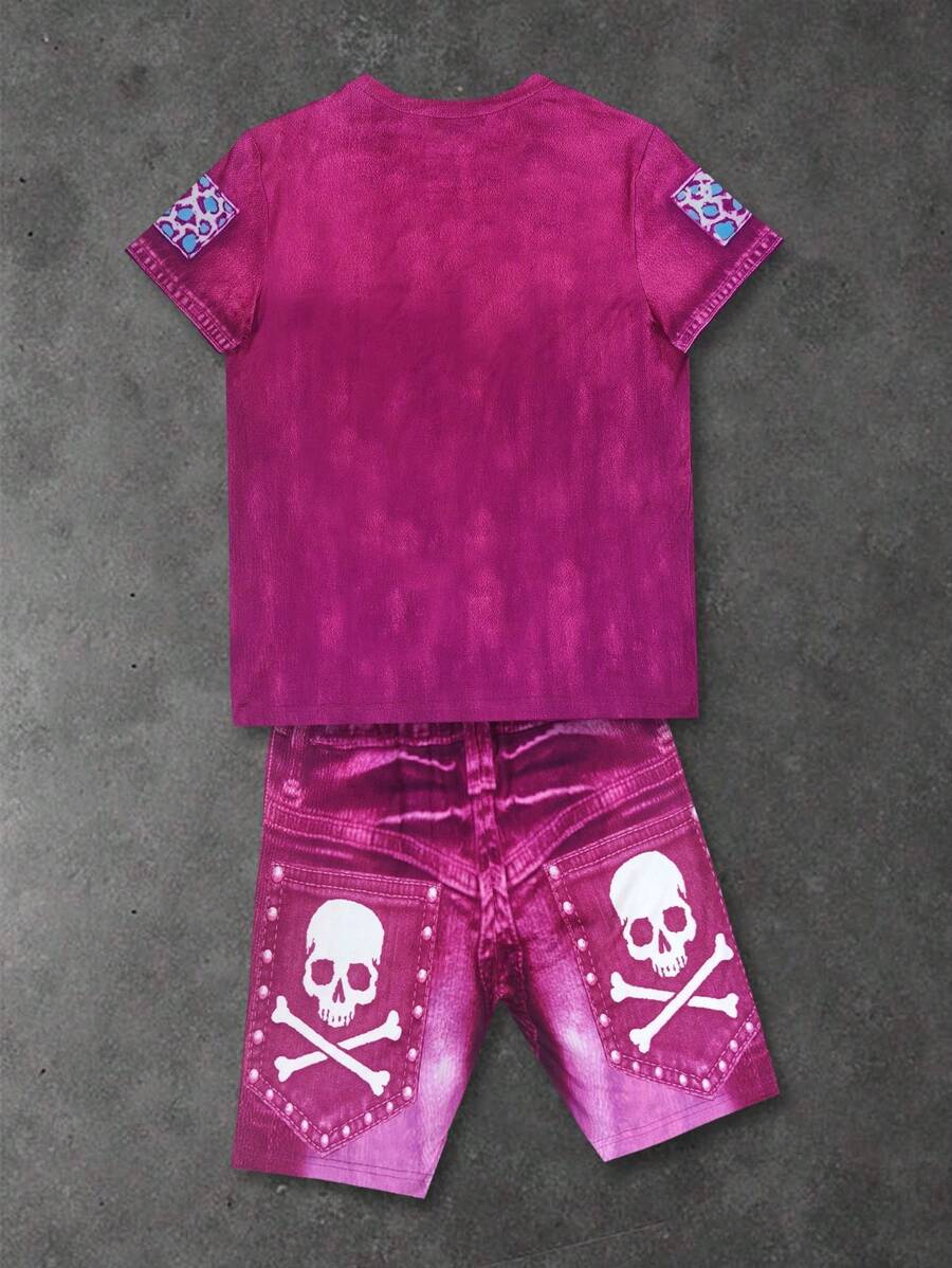 INAWLY 2pcs/Set Women Summer Letter Print Round Neck Short Sleeve T-Shirt And Shorts Casual Outfit