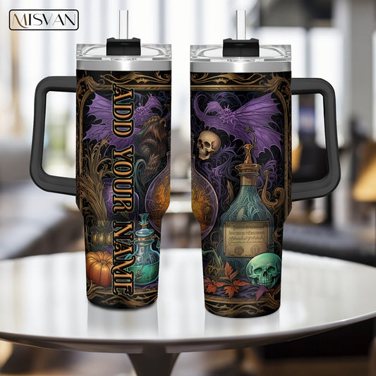 1pc MISVAN Magic Potion-Themed Tumbler with Your Name/Text - Double-Wall Vacuum Insulated Stainless, Straw & Handle, Travel Mug Suitable for Adults, Ideal for Christmas, Halloween Gifts, Magic-Themed Drinkware