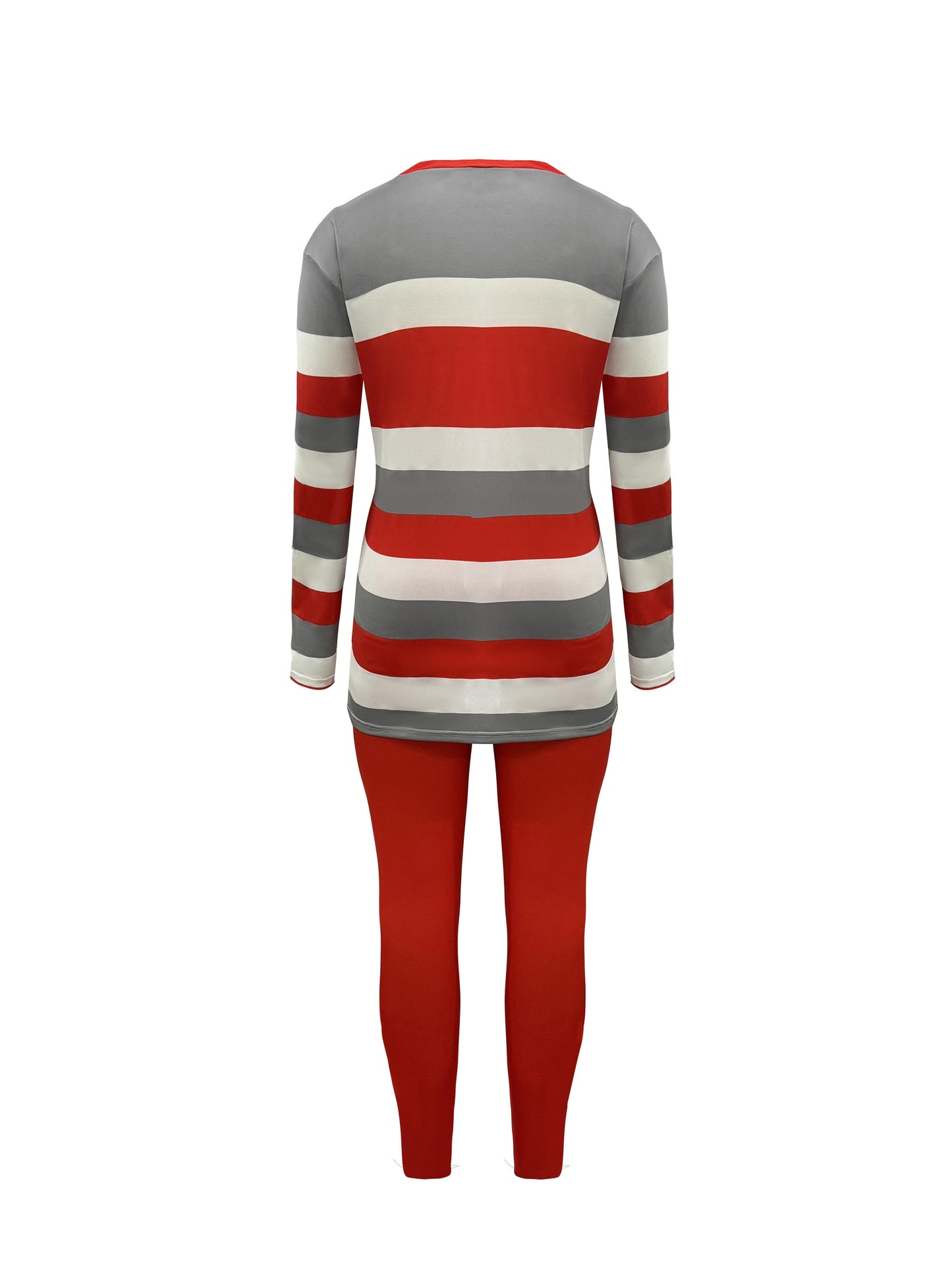 Women's Striped Long Sleeve Pants Set, Queen Letter Print, Pants with Pockets