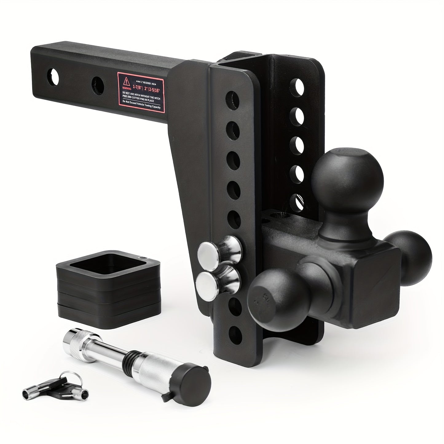 [Durable] Heavy-Duty Adjustable Trailer Hitch with Triple Ball Mount (1-7/8", 2", 2-5/16" Receivers) - Fit, Anti-Theft Locking Pins, Powder-Coated Metal, Ideal for RVs, Boats, and Trailers up to 12, 500 lbs GTW