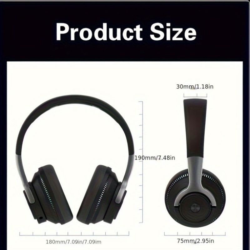 Wireless Headphones, Portable Over Ear Headphones 24 Hours Playtime, With Mic, Clear Calls, FM Radio, Soft-Earpads, LED Light, Support TF Card Play And 3.5MM AUX Cable Wired Connection, Foldable For Travel Home Office Cellpho