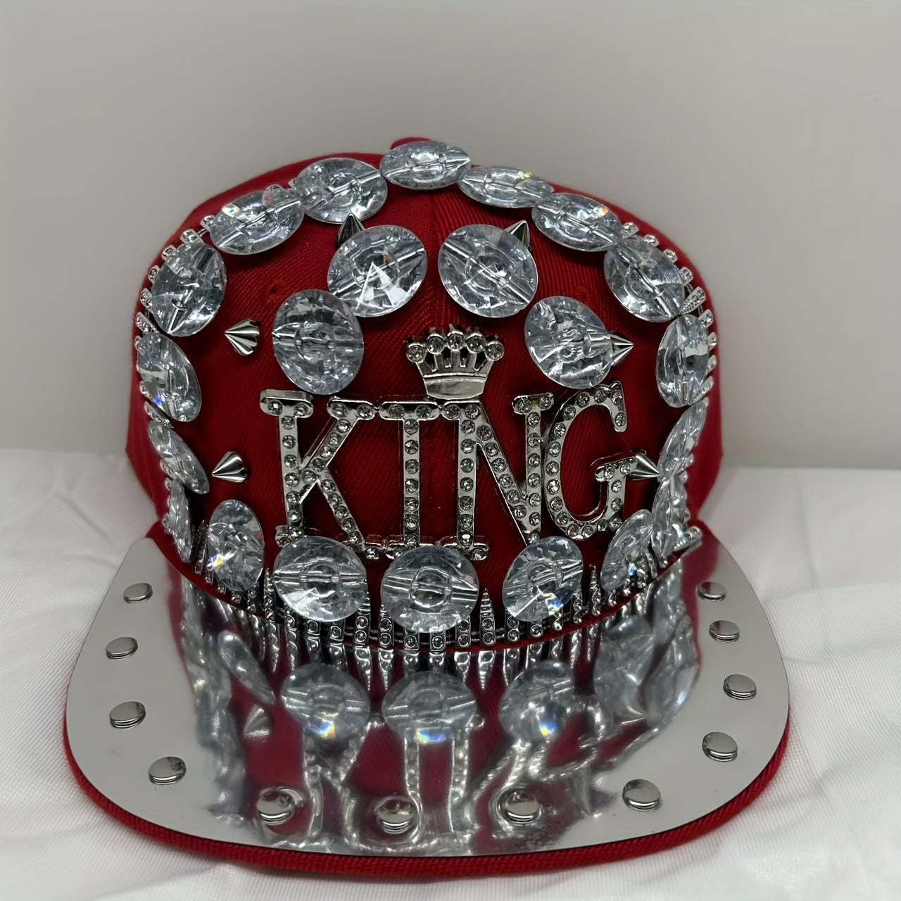 Unisex Stylish Rhinestone "KING" Baseball Cap - Lightweight Polyester, Black with Sparkling Embellishments, Perfect for Casual Outings and Parties, Statement Fashion | Edgy Baseball Cap | Metallic Accents