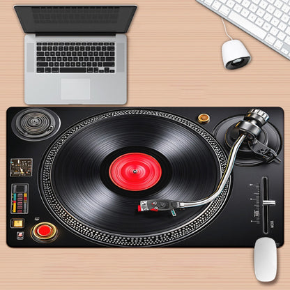 1pc XXL Large Vinyl Record Desk & Mouse Pad - Non-Slip DJ Turntable Design with Vinyl Grooves, Retro Music Studio Theme for Gaming/Office Computer, Compatible with PC/Laptop (Realistic DJ Setup Accessory)