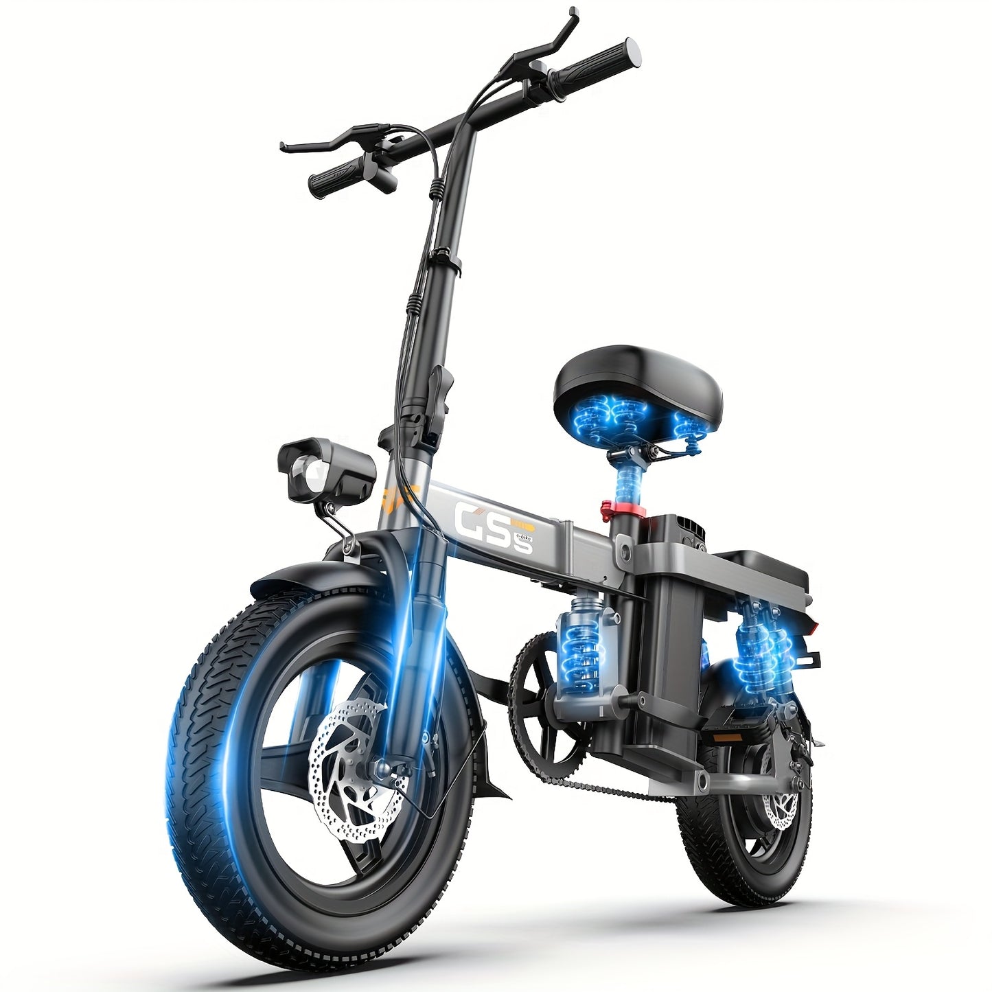 UPlee Peak Power 740W Electric Bike For Adults, 20MPH Full Shock Absorption Comfortable Riding, 48V6/8/10/15/17.5Ah, Max 32Miles Folding Ebike, 14'' Tubeless Off-road Tire, City Commuter