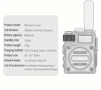 Omi Smart M6 Card Slot Global Intercom, Unlimited Distance 5000km Call Range, Metal Body, Shockproof and Drop-Resistant, HD Blue Screen, 5-Day Long Standby, 8K Intelligent Noise-Cancelling Speaker, Mini Design, Offroad Commun
