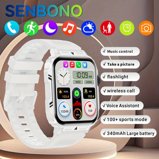 SENBONO Smartwatch with 1.95-Inch Large Screen, Deep Waterproof, 5.2 Wireless, Built-in Speaker, 100+ Sports Modes, Sleep Tracker, Weather Push, Stopwatch, Timer, Calculator, Music Control, Find Phone, Ideal Holiday Gift, Sma