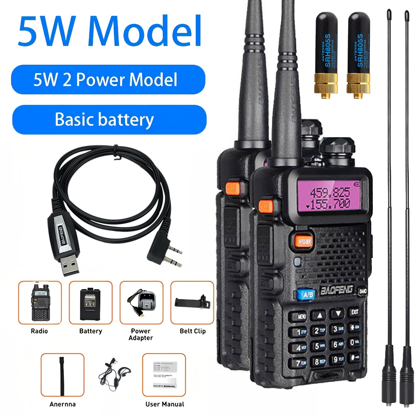 1/2/4-Pack Baofeng Dual Band Handheld Ham Radio Walkie Talkies Bathroom Radio, High Power Long Range Rechargeable Two Way Radios with 1800mAh Lithium Battery, USB Charging, Non-Waterproof Plastic, Modern Style for Hunting Sur