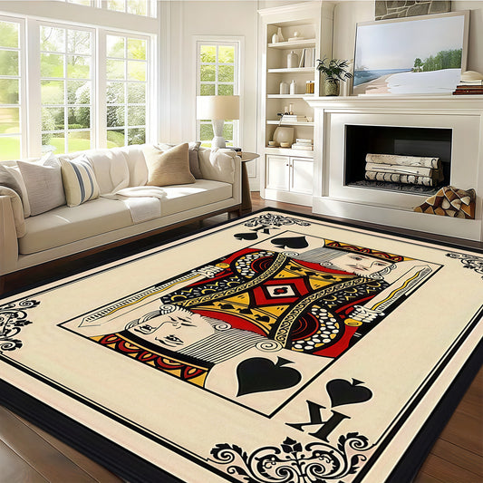 Vintage Velvet Poker Card Design Area Mat - 850g/m², Machine Washable, Non-Slip, Thick & Durable, Black & Red Card Pattern, Perfect for Living Room, Bedroom, or Entryway Decor, Indoor/Outdoor Use, Rugs for Living Room