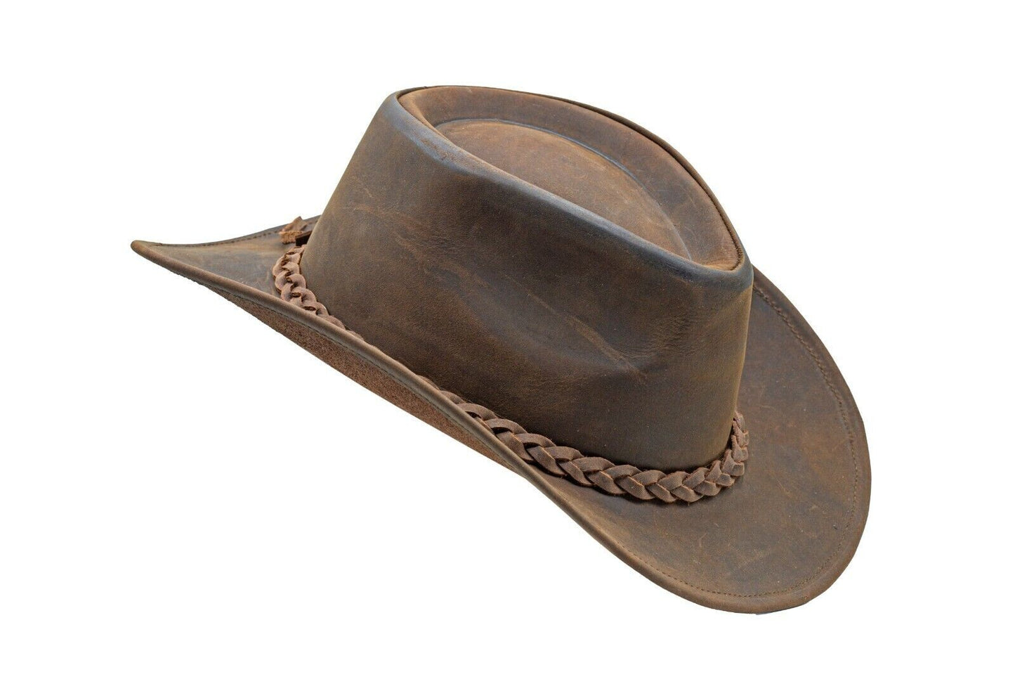 Men & Women Brown Genuine Leather Western Cowboy Hat – Classic Outdoor Riding & Ranch Style Headwear for Travel, Festivals, Horseback Riding, Camping, Hiking & Country Events – Perfect Gift for Thanksgiving, Christmas, Ne