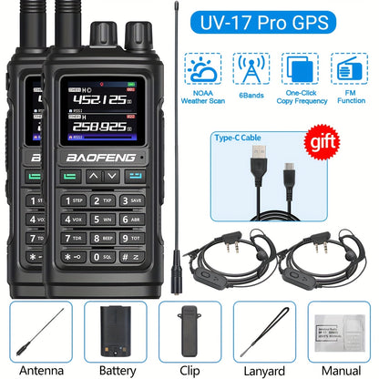 2Pack BAOFENG UV-17 PRO GPS Ham Radio Long Range Handheld Upgraded Of UV-17R Walkie Talkie NOAA Weather Receiver Copy Frequency USB Charging 999 Channels Two Way Radio For Hunting Fishing Gear And Equipment