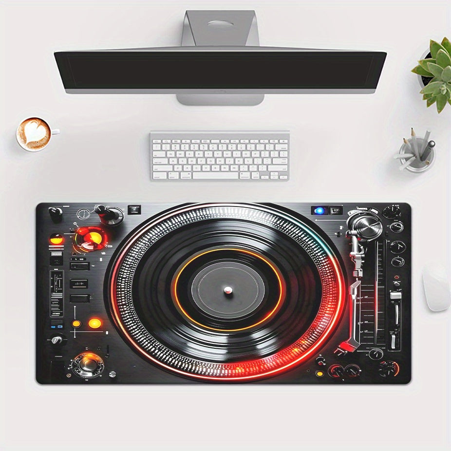 1pc DJ Music Player Design Mousepad - Large Gaming & Office Desk Mat, Non-Slip Rubber Base, Durable Stitched Edges, for PC, Laptop, and Gamers, Mouse Pads for Desk