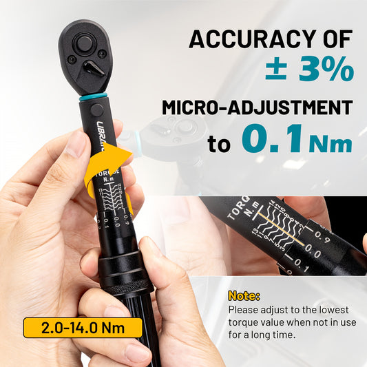 LIBRATON Bike Torque Wrench 1/4"Dr 2-14 Nm, 21pcs Set 72-Tooth Gear Torque Wrench, 0.1 Nm Micro Click Torque Wrench Set, Hex & Torx Impact Bits, Nut drivers, Impact to 1/4" HEX Converter, Bicycle Repair Kit,  Bicycle Maintena