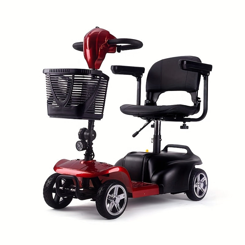 Mobility Aids for The, Four-wheel Foldable Mobility Scooters for Adults, 250w 12V, 12ah 15 Mile Long Range, with LED Headlights And A Detachable Storage Basket. Comes with A Tool Kit, Charger, And Instruction Manual.