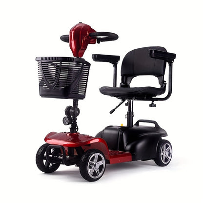 Mobility Aids for The, Four-wheel Foldable Mobility Scooters for Adults, 250w 12V, 12ah 15 Mile Long Range, with LED Headlights And A Detachable Storage Basket. Comes with A Tool Kit, Charger, And Instruction Manual.