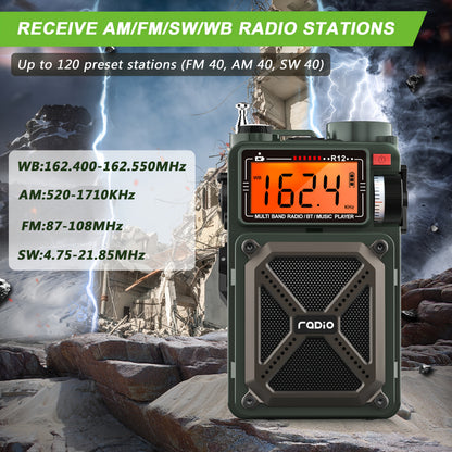 AM FM WB Radio, White Noise, 5W Speaker with Vibration Hand Crank/SOS/Torch, Full Band Digital Shortwave Radio, USB/TF Emergency Supporlarge Solar Panel