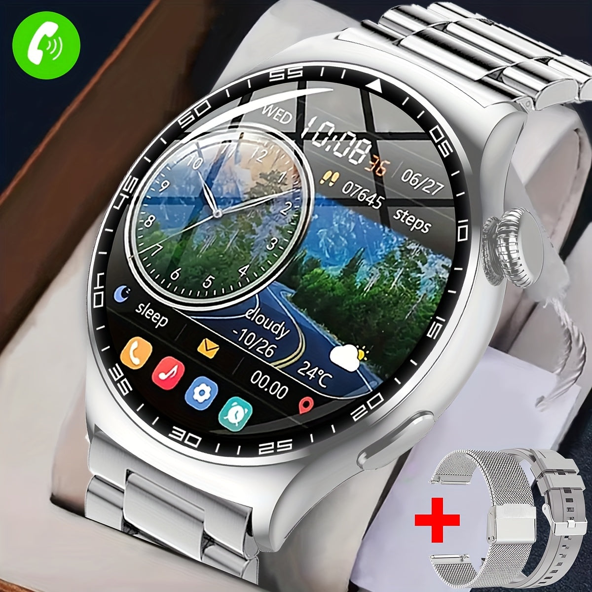 Coiusor new Men's business smart watch 1.53 inches, mobile phone sync information, wireless call, IP68 waterproof 100+ sports modes, outdoor sports fitness tracker, three watch bands, Men's gifts can connect to iPhone and And