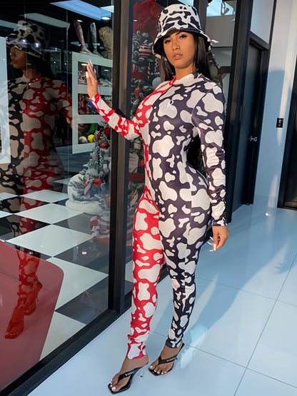 Women'S Camouflage Print Long Sleeve Jumpsuit with V-Neck, Button Detail, and Wide-Leg Pants - Casual All-Season Home & Casual Attire, Jumpsuit for Women, Comfortable Fashion, Stylish Button Detail