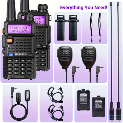 2 Baofeng Walkie Talkies, Handheld Rechargeable Two-way Radio, Long-distance Portable Radio with Speaker Microphone Programming Cable And NA-771 Long Antenna, Suitable for Travel, Survival, Hiking, Cycling, Work, Camping, Fis