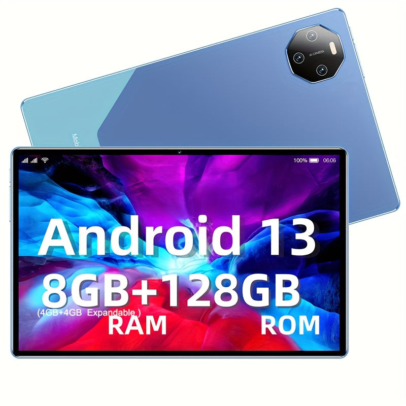 2024 New Q8pad 10.1-inch HD Smart Tablet, 8GB (4GB + 4GB Expandable) RAM + 128GB Storage Space, Dual Cameras 24MP + 32MP, Android 13 System, Supports 2 SIM Cards, TF Card (no Card Included), 5G WiFi, Essential for Office Work