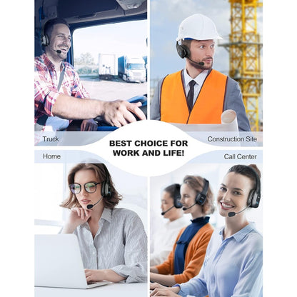 TECKNET Trucker Wireless Headphones with Microphone Noise Canceling Wireless On Ear Headset, Hands Free Wireless Headset for Cell Phone Computer Office Home Call Center skype (Black), Office Headphones, Call Center Equipment,