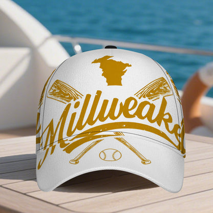 1pc Milwaukee Baseball Cap - Adjustable Snapback Hat with Full-Body Design, Vibrant Golden "Milwaukee" Emblem Print, Perfect for Sports, Running & Street Fashion, Polyester Material, Baseball Cap