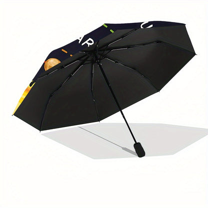 Automatic Open/Close Umbrella with One-Touch Button - Solar System Design (Planets, Stars) - Compact Folding Umbrella with 8-Rib Strong Frame - All-Season Portable Umbrella for Travel, School, Office, Gifts - Space-Themed Dec