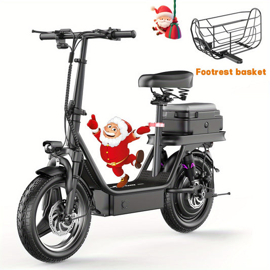 K12 650W Electric Scooter, 48V 15Ah, 14" Pet Escooter With Cushioned Seat, With Large Capacity Basket And BOX (Removable), Adults And Teens, 300lbs Max Load