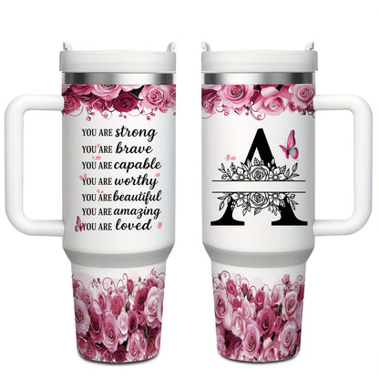 MIKENDA 1pc 40oz "A-Z Custom Letters & Name" Stainless Steel Travel Cup with Lid And Straw. Coffee Cup, Kitchen Drinkware. Great Gift for Women, Friends, Parents.for Mother's Day, Holidays. for Home & Outdoor Use.Halloween &