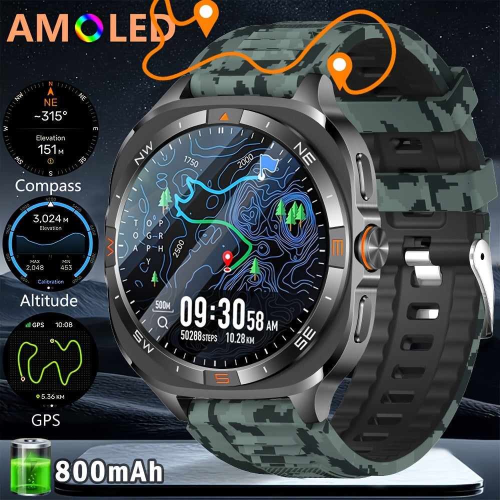New GPS positioning sports smartwatch, 1.46-inch screen, built-in 800mAh large battery, High Quality, wireless calling function, over 100+sports modes, compass, altitude and air pressure, weather forecast, message reminder, p