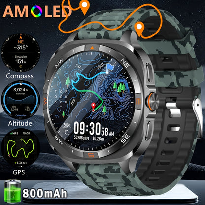 New GPS positioning sports smartwatch, 1.46-inch screen, built-in 800mAh large battery, High Quality, wireless calling function, over 100+sports modes, compass, altitude and air pressure, weather forecast, message reminder, p