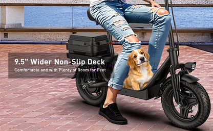 Peak Power 740W Adult Electric Scooter with Seat, 48V10/15AH Lithium Battery, 10 Shock Absorption, 14-Inch Tubeless Protective Tires, Dual Disc Brakes
