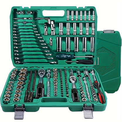 High-end Professional 216&45pcs Mechanical Tool Set, 1/2*1/4 Inch And 3/8 Inch Drive Depth And Standard Wrench Set, Torque Wrench, Auto Parts Repair And Household Mechanical Tool Set, Suitable for Vehicle And Bicycle Repair T