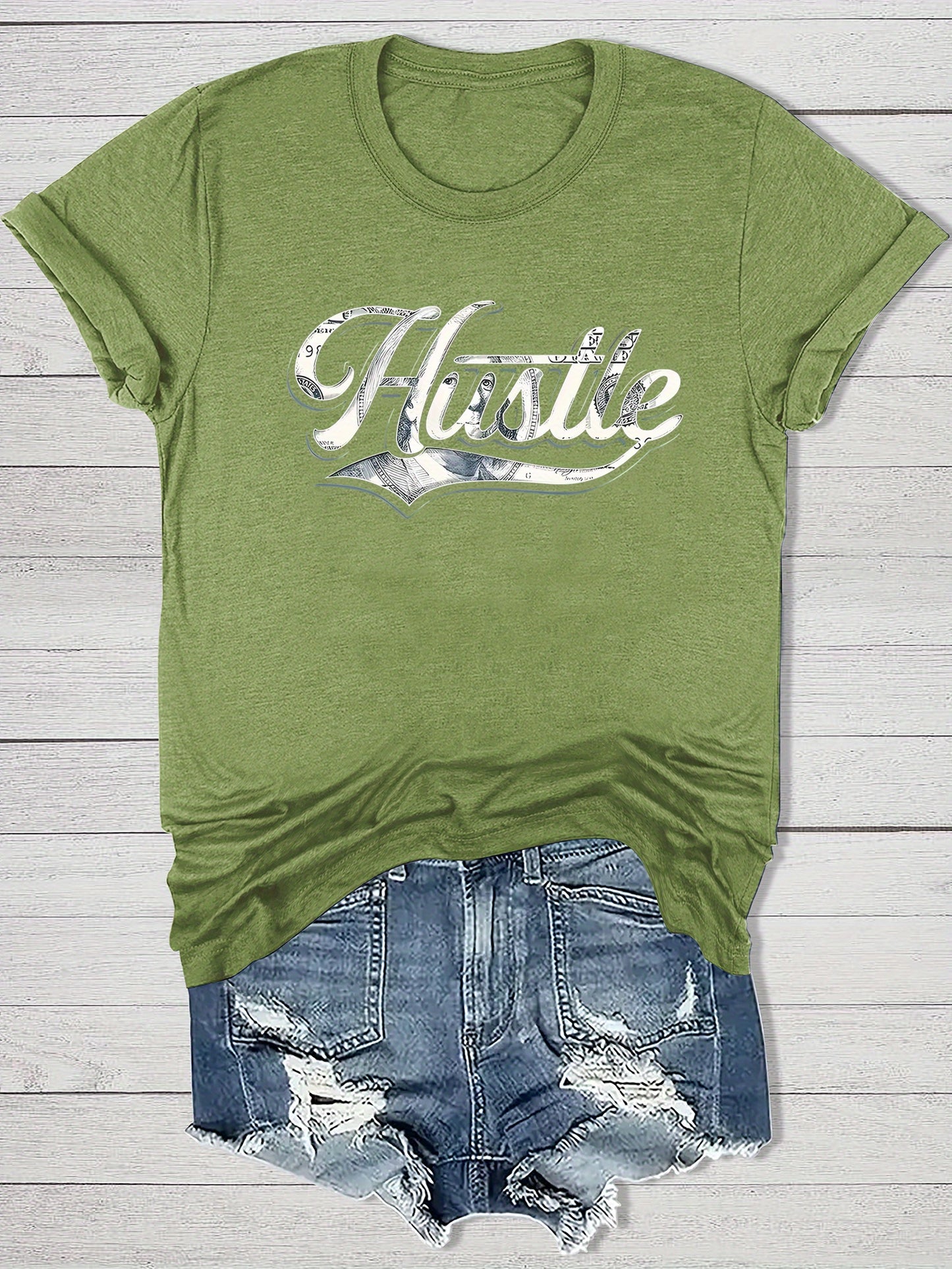 Women'S Casual "Hustle" Graphic Tee - Red Short Sleeve Round Neck T-Shirt with White Artistic Lettering, Lightweight Polyester Blend, Relaxed Fit for Spring & Summer, Casual Summer Wear | Comfortable Fit