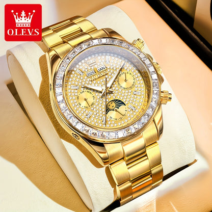 OLEVS Men's Automatic Mechanical Business Watch - Stainless Steel Luminous Golden-Tone Dial with Accents, Date & Day Display, Luxury Dress Watch for Formal Events & Professional Settings, Automatic Mechanical Watch, Formal Ti
