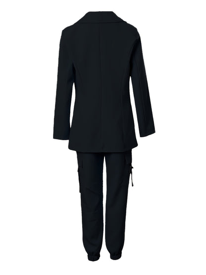 2025 Spring and Autumn Fashion Women's Solid Color Temperament Casual Suit Jacket + Elastic Waist Cuff Pants Set Commuter All-match Two-piece Set