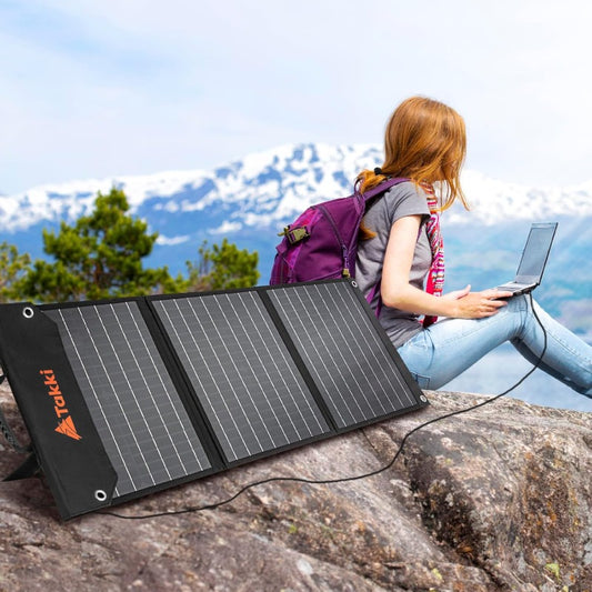 Takki 60W Solar Panel Foldable Solar Charger Kit with USB DC Type-C Ports for Portable Power Station Generator Camping Outdoor 10 Connectors, Solar Panel for Power Station, Portable Generator for Camping, Solar Battery Charge