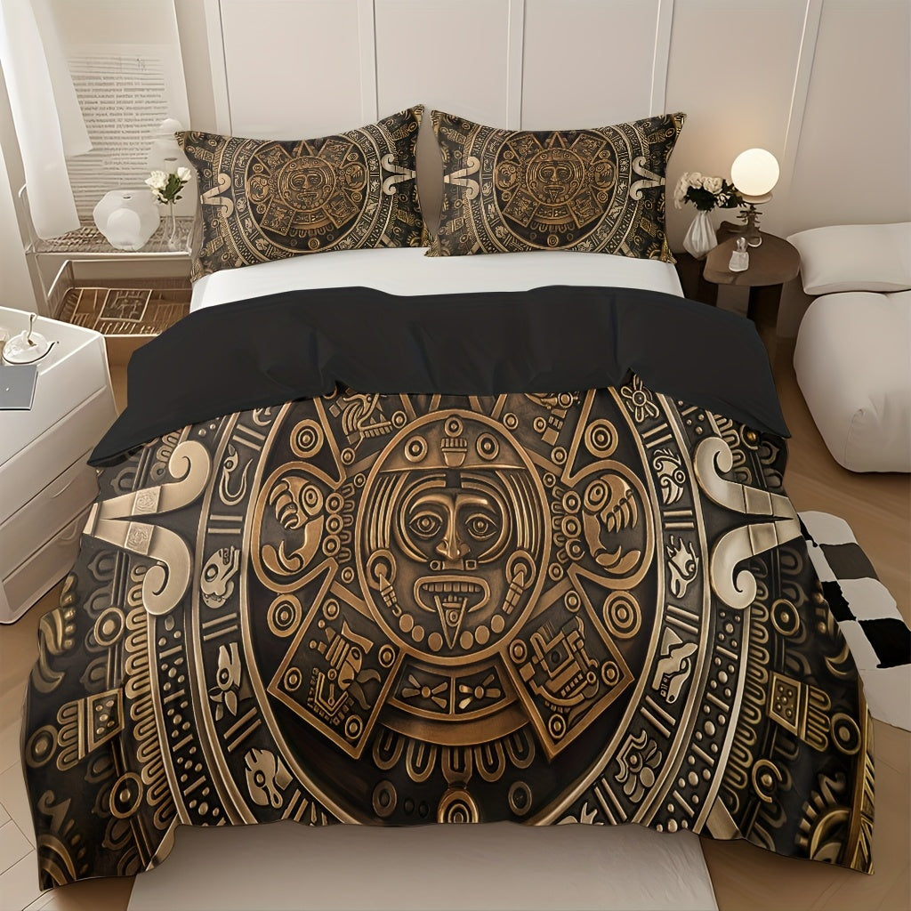 3pcs Comfortable Vintage Civilization Pattern Duvet Cover Set Soft High-Definition Digital Print Perfect Gift Soft, Breathable 100% Polyester All-Season, Family And Friends Gift Machine Washable (1 Duvet Cover + 2 Pillowcases