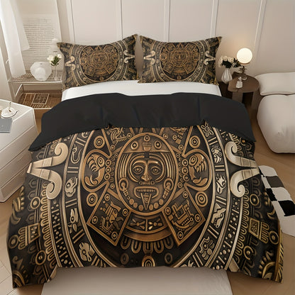 3pcs Comfortable Vintage Civilization Pattern Duvet Cover Set Soft High-Definition Digital Print Perfect Gift Soft, Breathable 100% Polyester All-Season, Family And Friends Gift Machine Washable (1 Duvet Cover + 2 Pillowcases