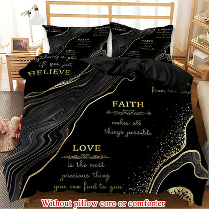 2/3pcs (1 Duvet Cover + 1/2 Pillowcase, Without Core) Black Golden Marble Cut Surface Message Luxury Style Print Soft Comfortable Bedding Set for Bedroom Dorm Room Family Gift
