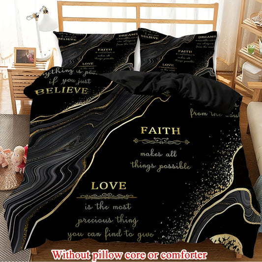 2/3pcs (1 Duvet Cover + 1/2 Pillowcase, Without Core) Black Golden Marble Cut Surface Message Luxury Style Print Soft Comfortable Bedding Set for Bedroom Dorm Room Family Gift